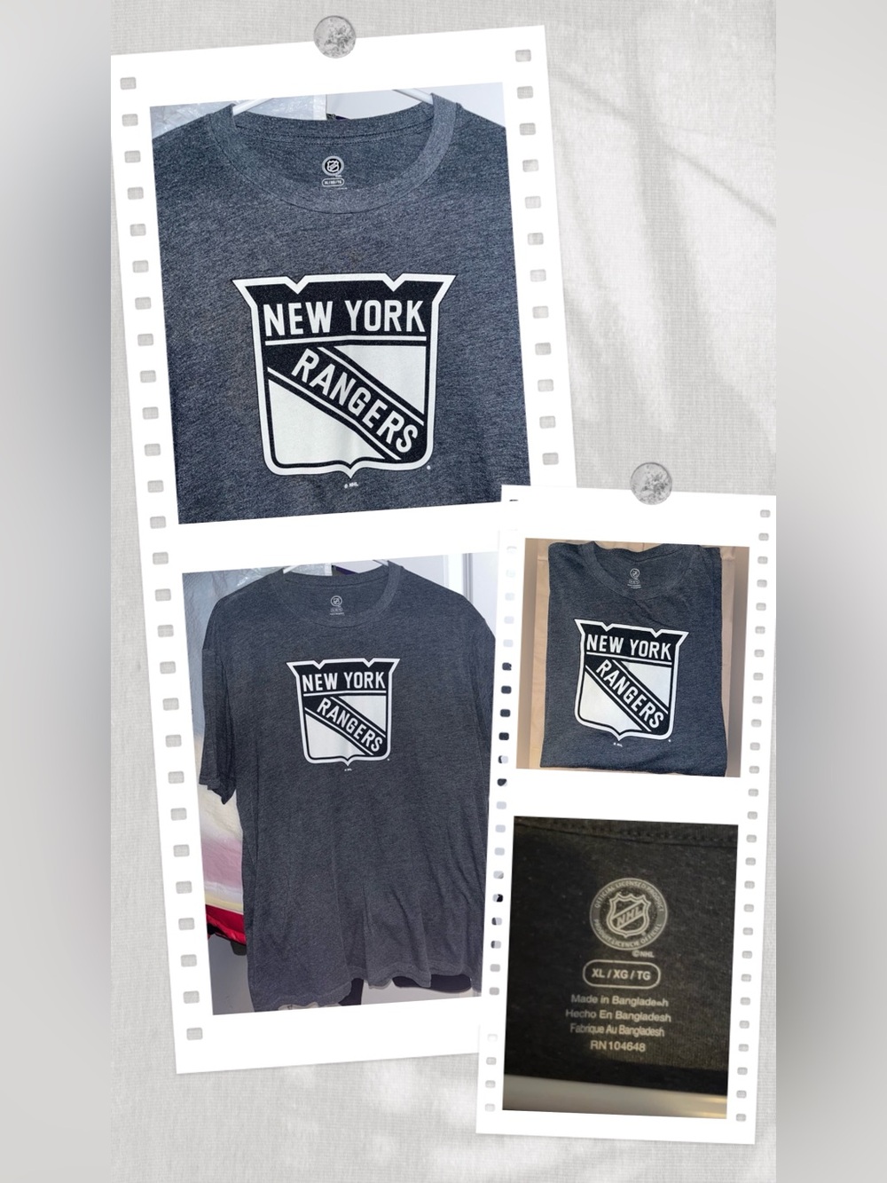 Men’s XL New York Rangers Grey Short Sleeve NHL Team Logo Crewneck T Shirt